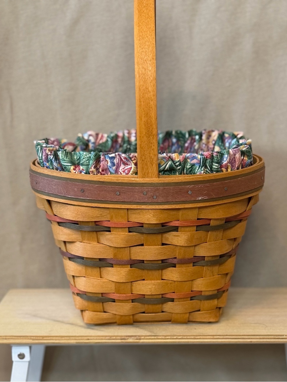 Longaberger Brown Basket with Easter Multicolor Floral Liner